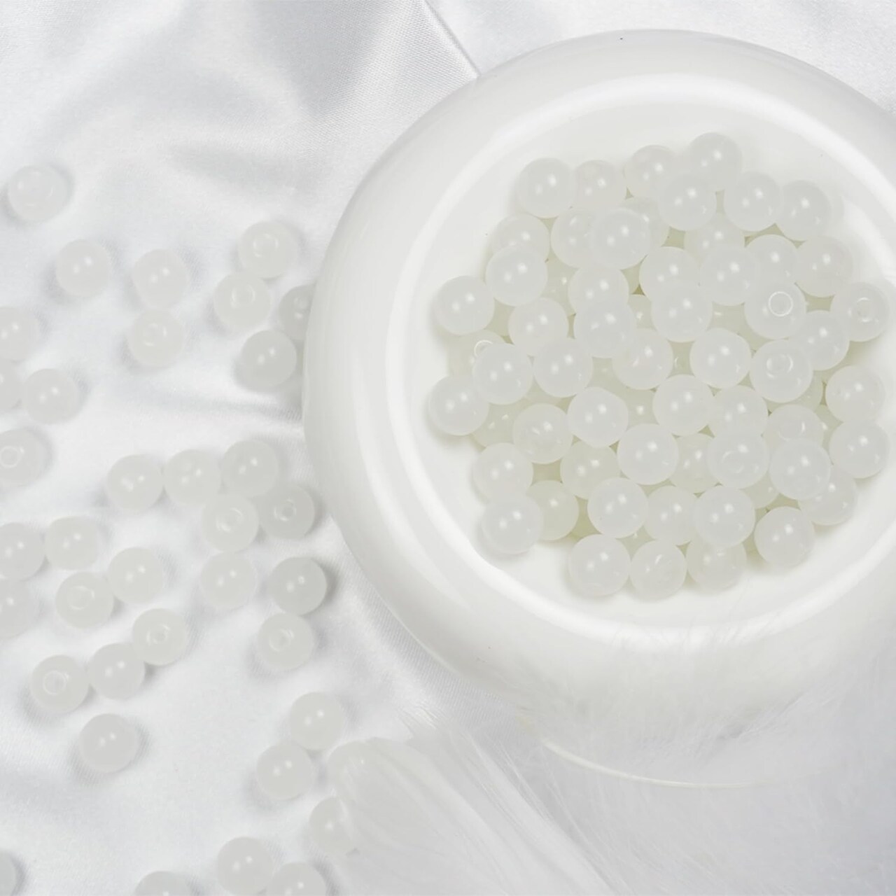 145pcs Glass Beads, 8mm Glass Beads for Barcelet and Jewelry Making DIY Crafts (White)